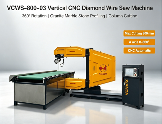آلة قطع سلك ألماس CNC عمودية مع دوران 360 درجة لقطع المنحنيات في الجرانيت والرخام | قوة محرك 7.5-15 كيلو واط وحمولة طاولة عمل 3+3 طن